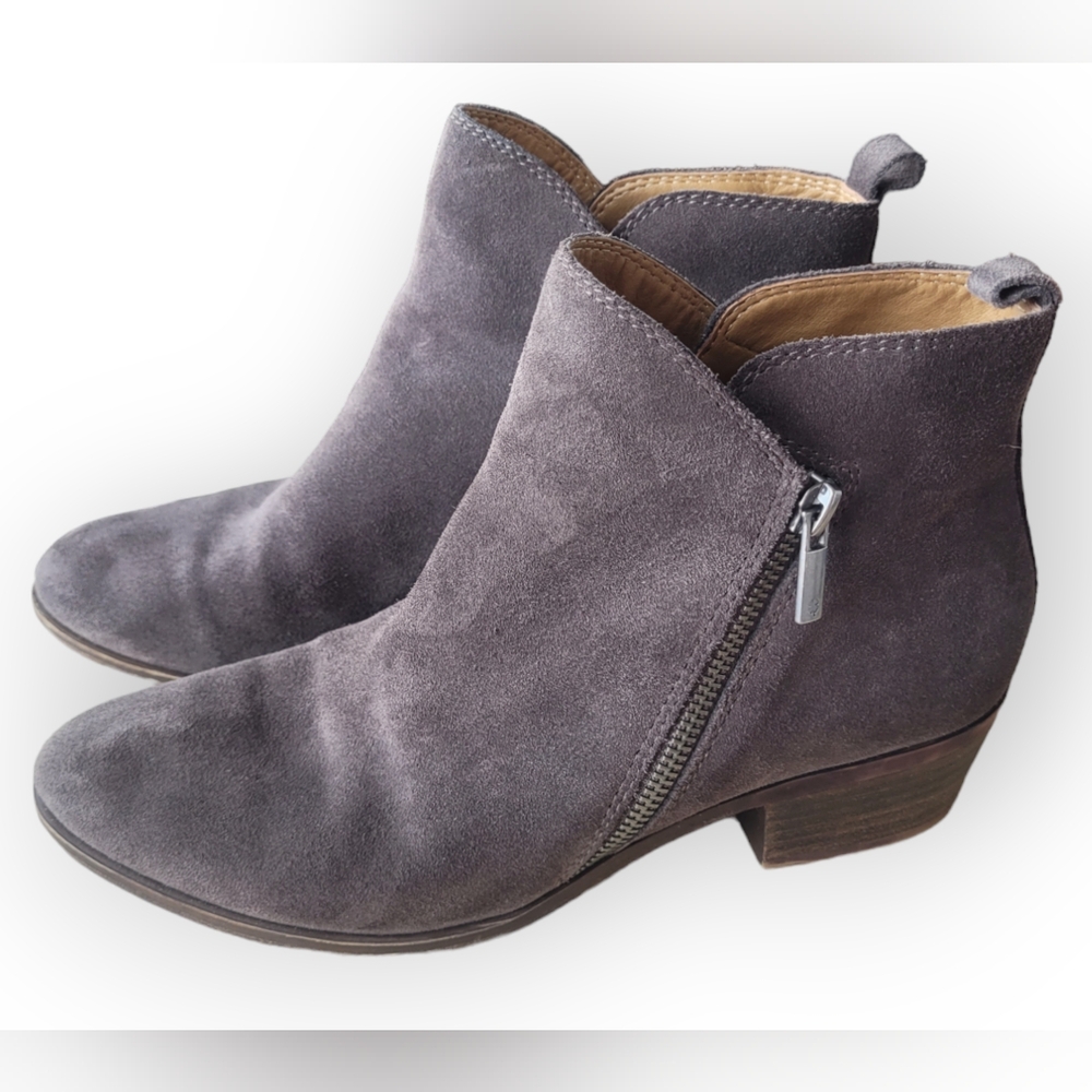 Lucky Brand Bryton Womens 9M Grey/brown Suede Side Zip Ankle Booties